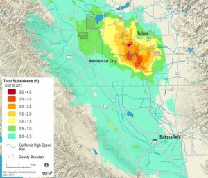 Map depicting subsidence in Tulare and Kings County.